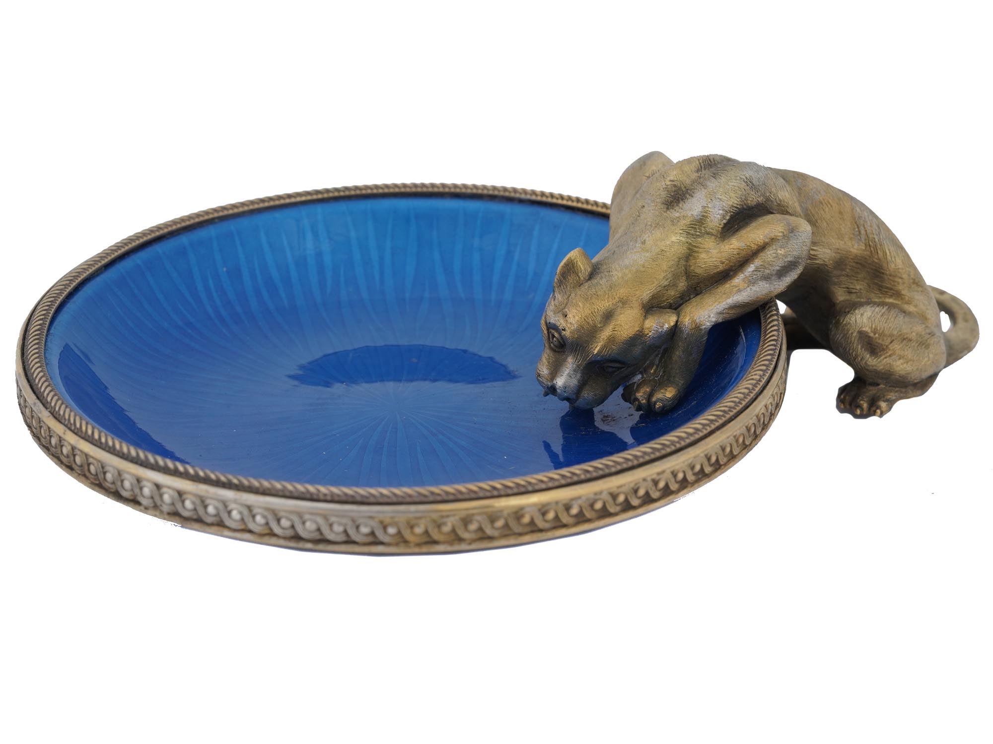 RUSSIAN GILT SILVER BLUE ENAMEL PANTHER ASHTRAY PIC-3